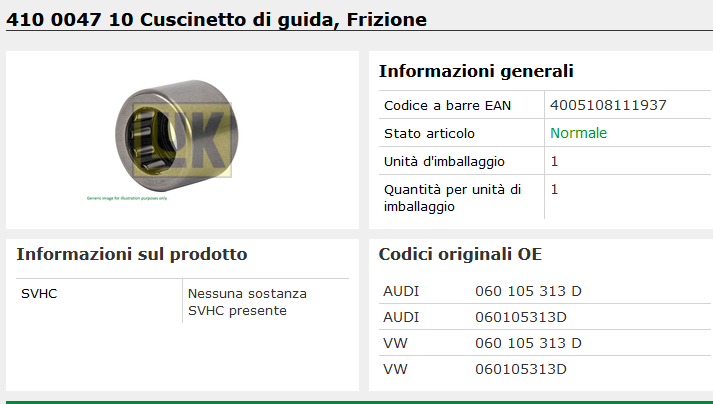 410 0047 10 Cuscinetto di guida, Frizione