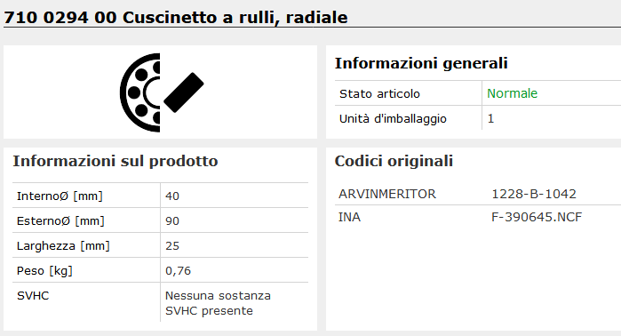 710 0294 00 Cuscinetto a rulli, radiale