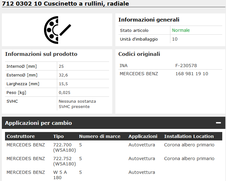 712 0302 10 Cuscinetto a rullini, radiale