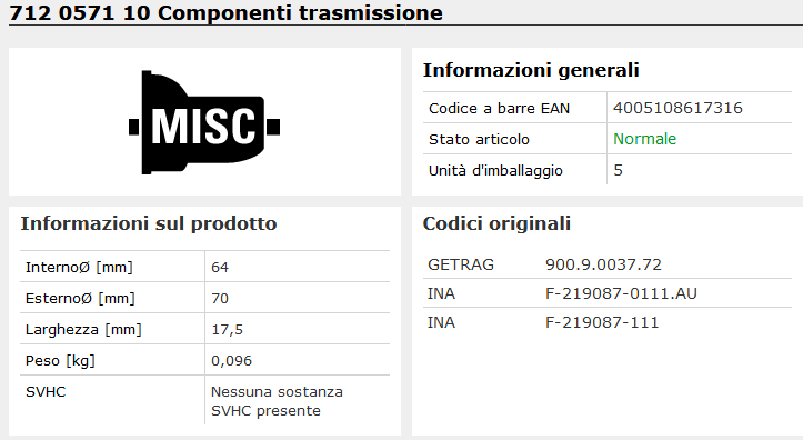712 0571 10 Componenti trasmissione