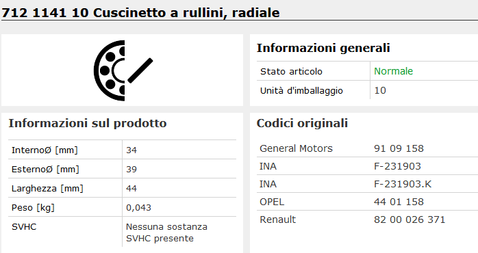 712 1141 10 Cuscinetto a rullini, radiale