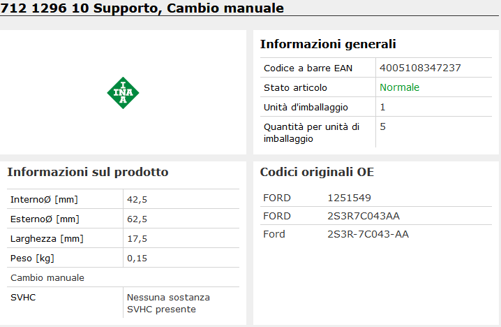 712 1296 10 Supporto, Cambio manuale