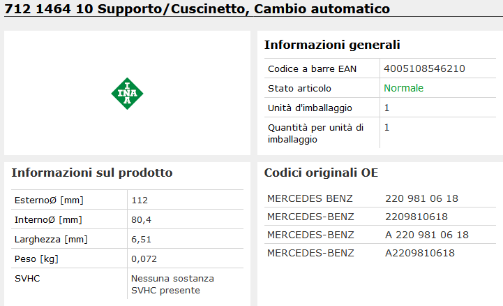 712 1464 10 SupportoCuscinetto, Cambio automatico