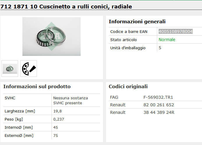 712 1871 10 Cuscinetto a rulli conici, radiale