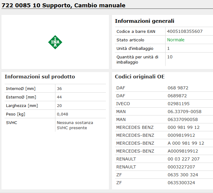 722 0085 10 Supporto, Cambio manuale