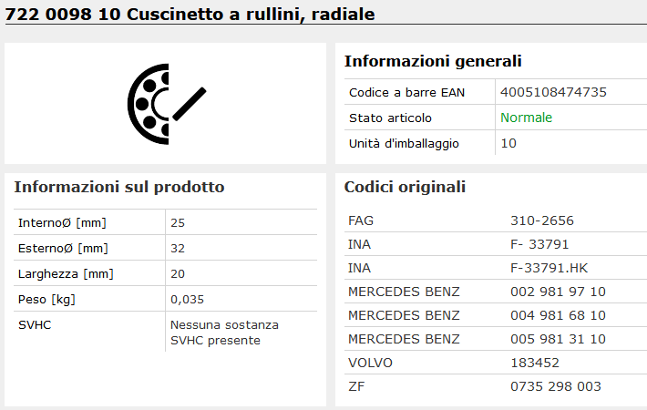 722 0098 10 Cuscinetto a rullini, radiale