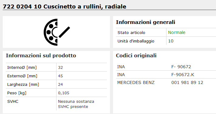 722 0204 10 Cuscinetto a rullini, radiale