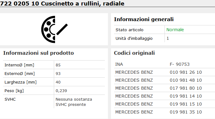 722 0205 10 Cuscinetto a rullini, radiale