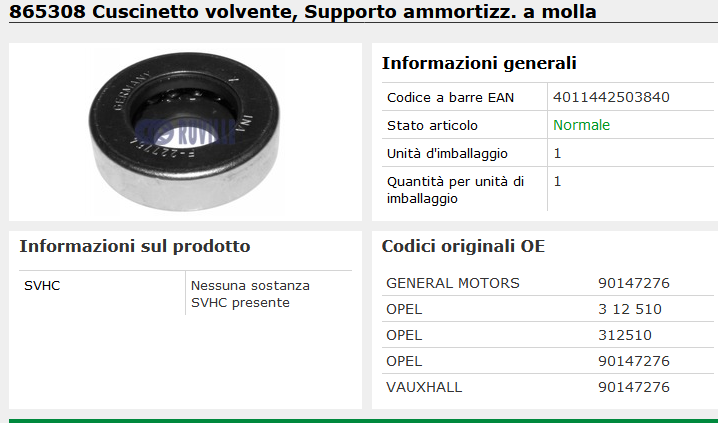865308 Cuscinetto volvente, Supporto ammortizz. a molla